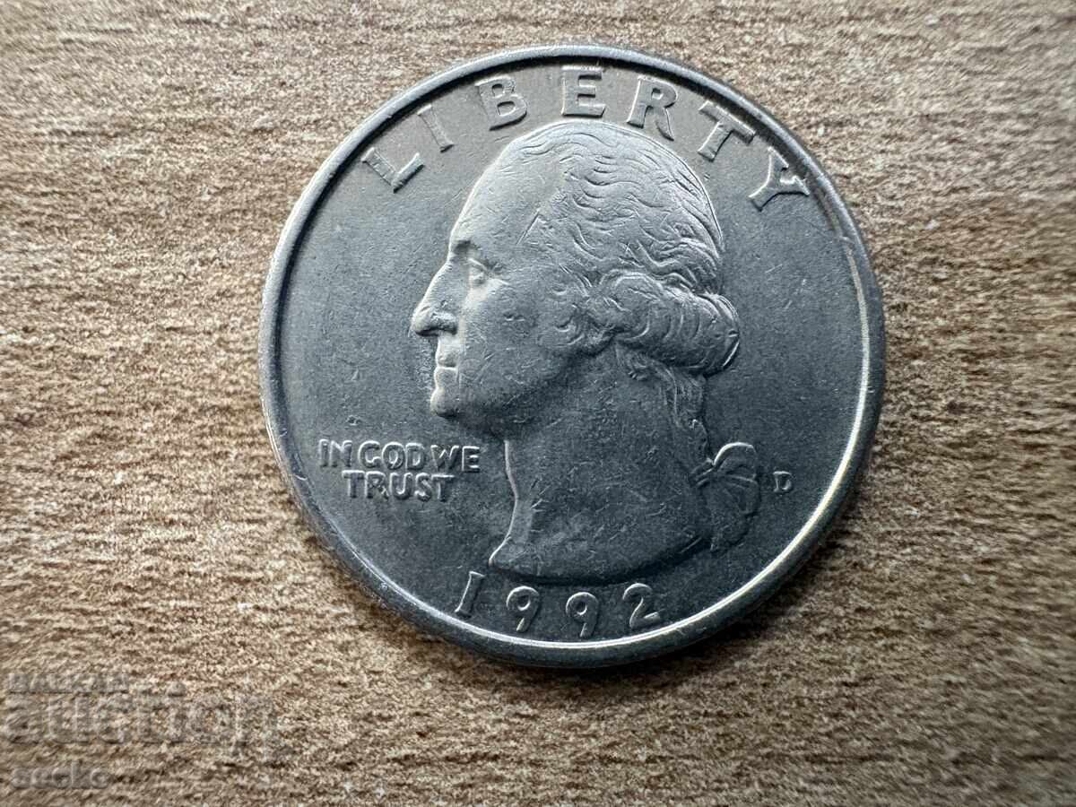 USA - 1/4 Dollar (1992) - D with price € 0.35 | 0.68 BGN