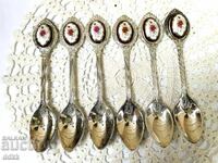 Όμορφες ασημένιες κουταλάκια από Αγγλία με πορσελάνινη πλάκα