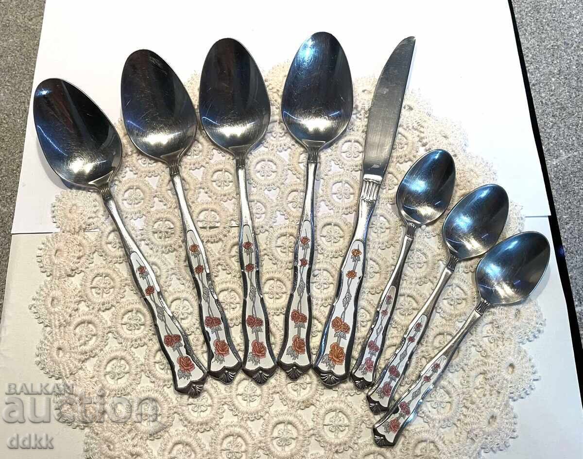 Beautiful MONOGRAM cutlery from England with roses and ceramic handles