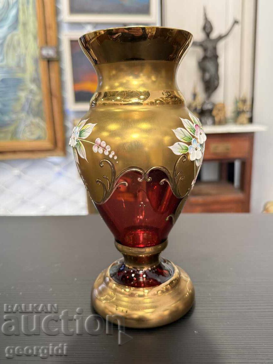 Vază boemă cu aurire - „merișor”. №7932 - 7