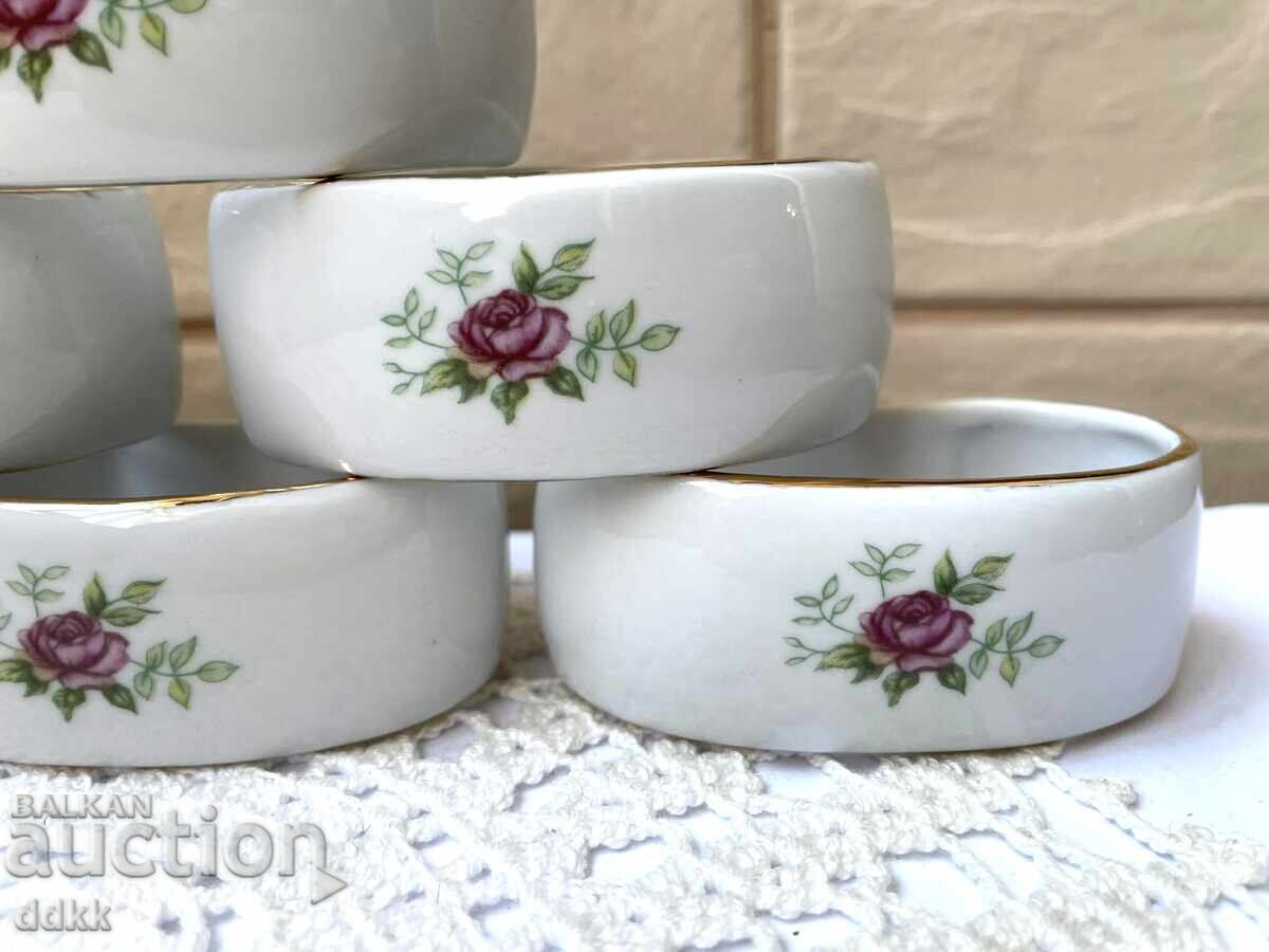 Inele mari, frumoase, din porțelan din Polonia cu trandafiri - 7