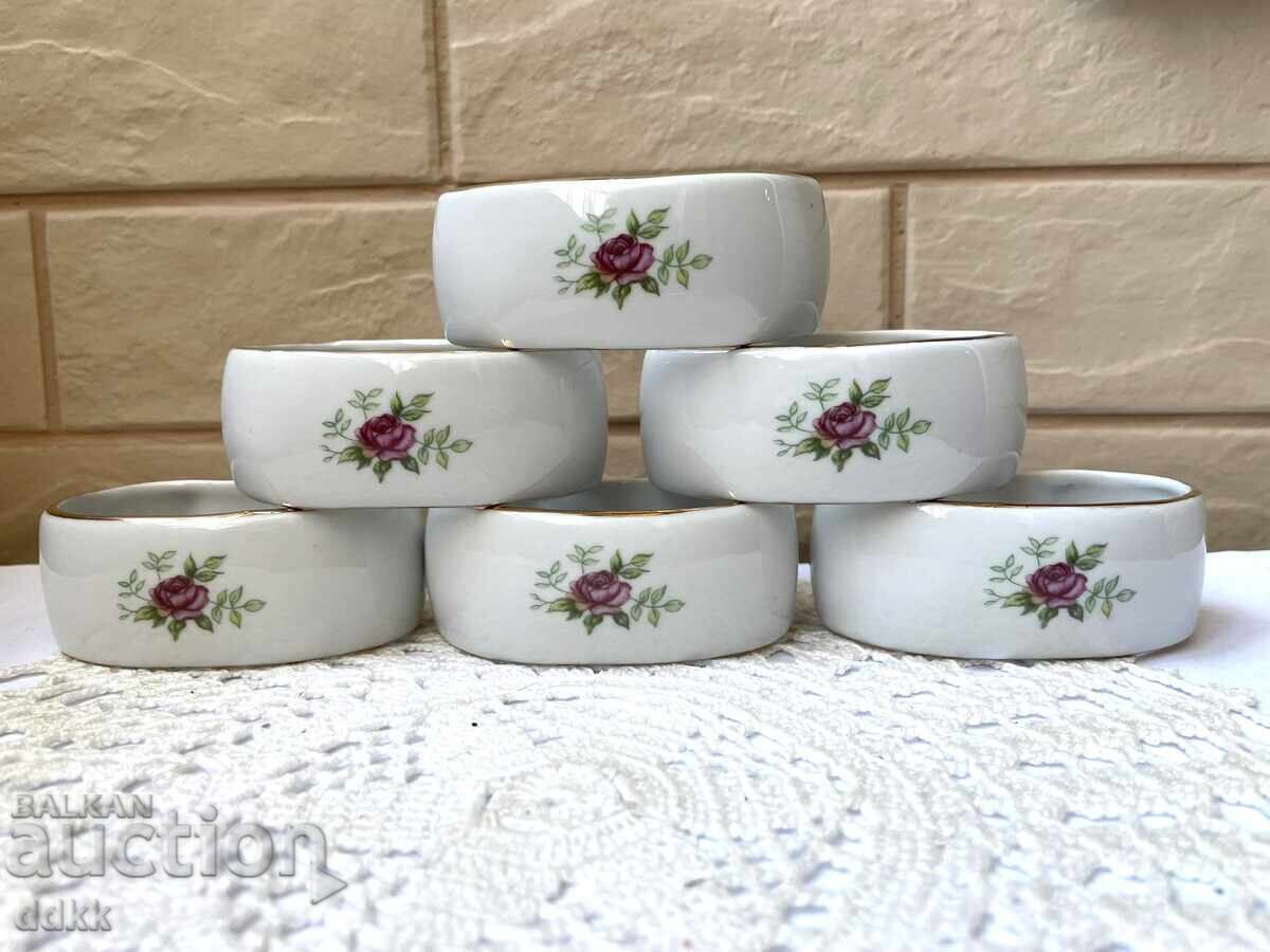 Inele mari, frumoase, din porțelan din Polonia cu trandafiri