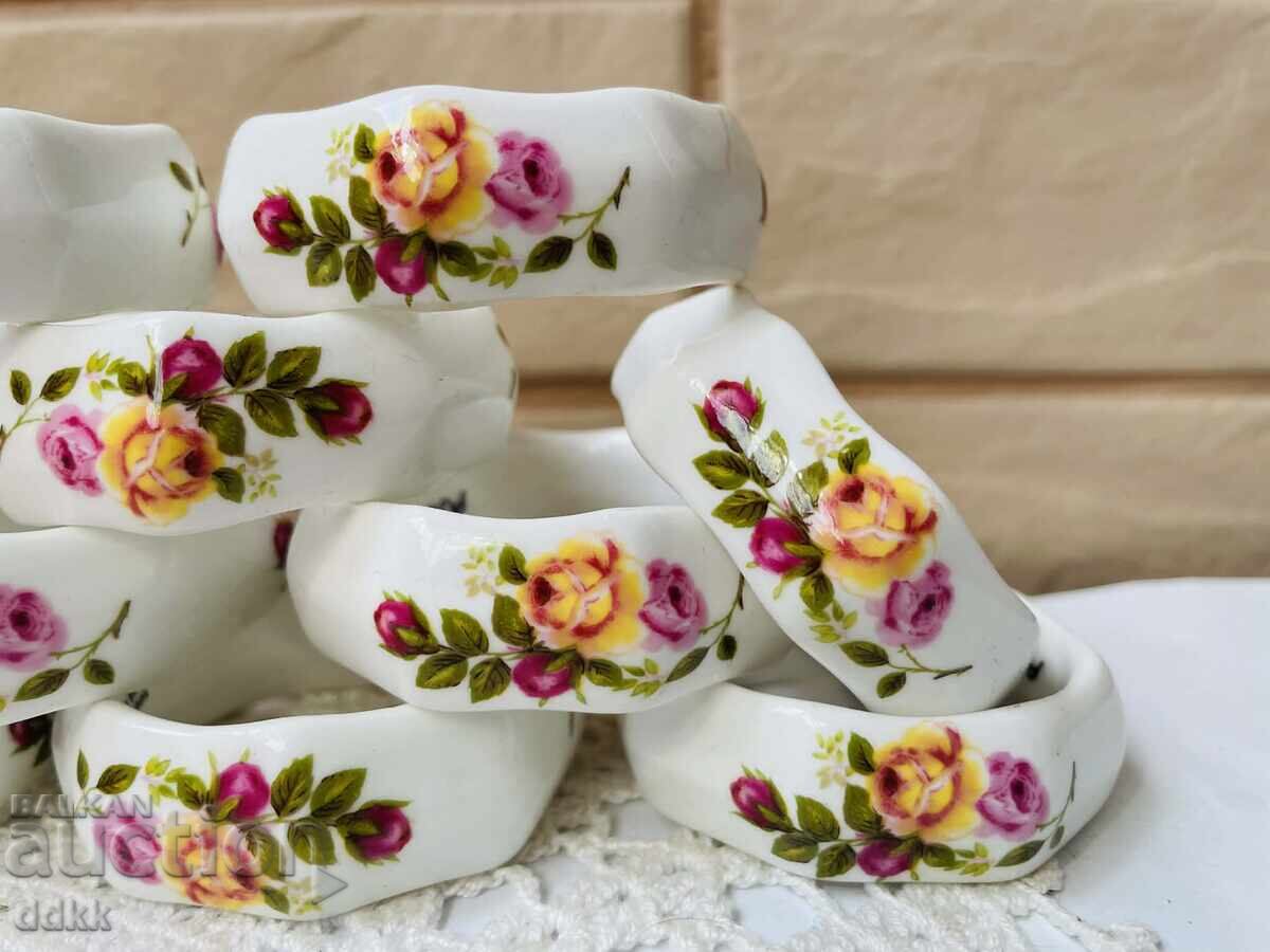 12 inele frumoase din Anglia, din porțelan de os, cu trandafiri - 5