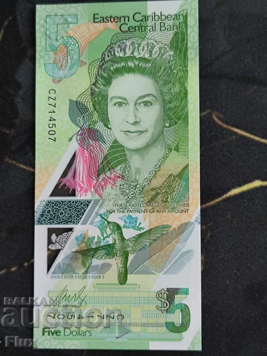 Bancnotă - Caraibe de Est - 5 dolari UNC | 2021 cu preț € 7.65 | 14.96 BGN Bancnotă - Caraibe de Est - 5 dolari UNC | 2021 cu preț € 7.65 | 14.96 BGN