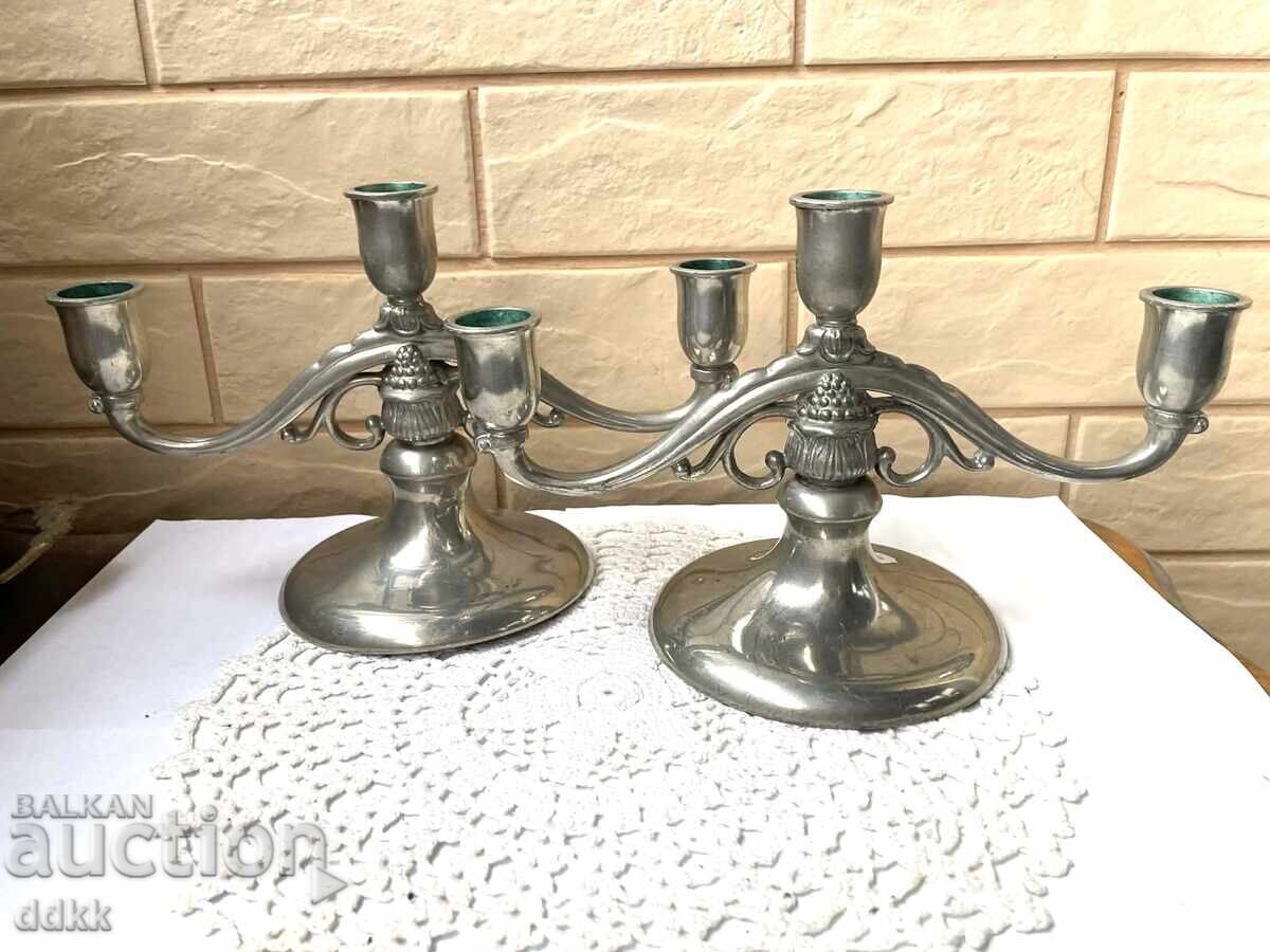 Beautiful triple candlesticks from England, made of colored metal