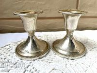 Красиви малки посребрени свещници от Англия, 2 броя