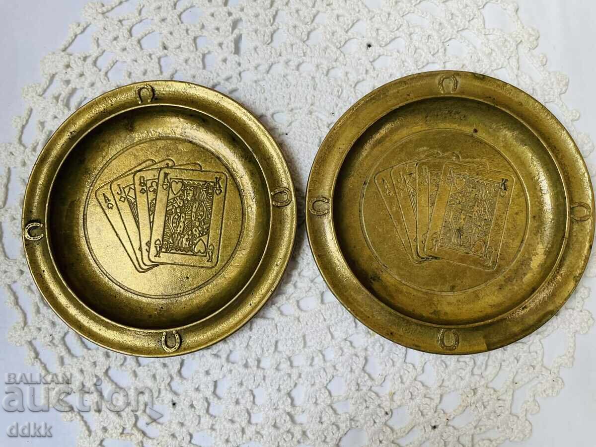 Όμορφες ορειχάλκινες πιατέλες με χάρτες από την Αγγλία, 2 τμχ,