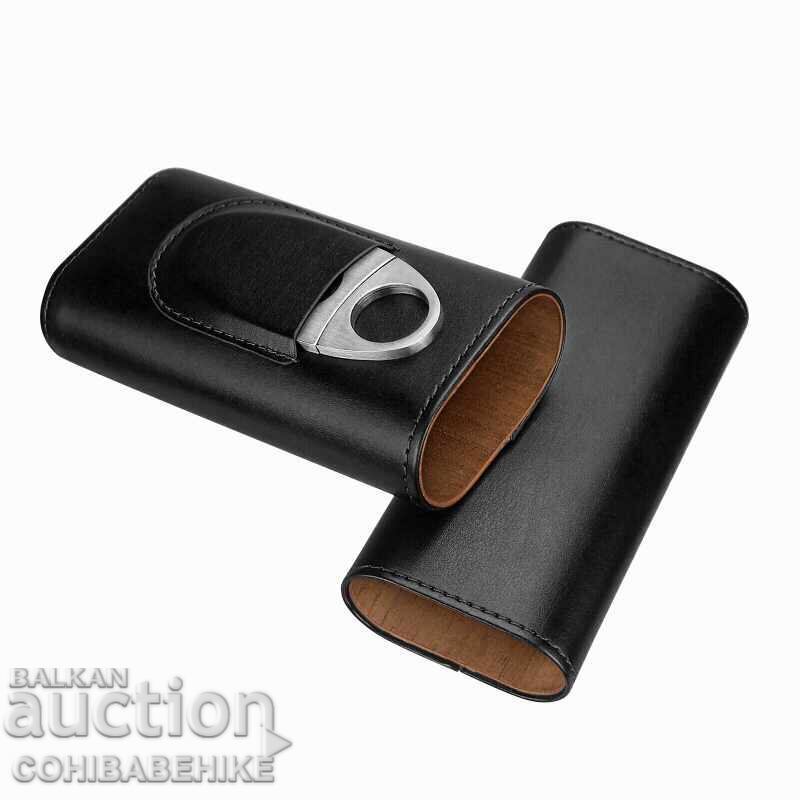 Licitație Husa de lux din piele pentru 3 trabucuri cu cutter și căptușeală de cedru Licitație Husa de lux din piele pentru 3 trabucuri cu cutter și căptușeală de cedru