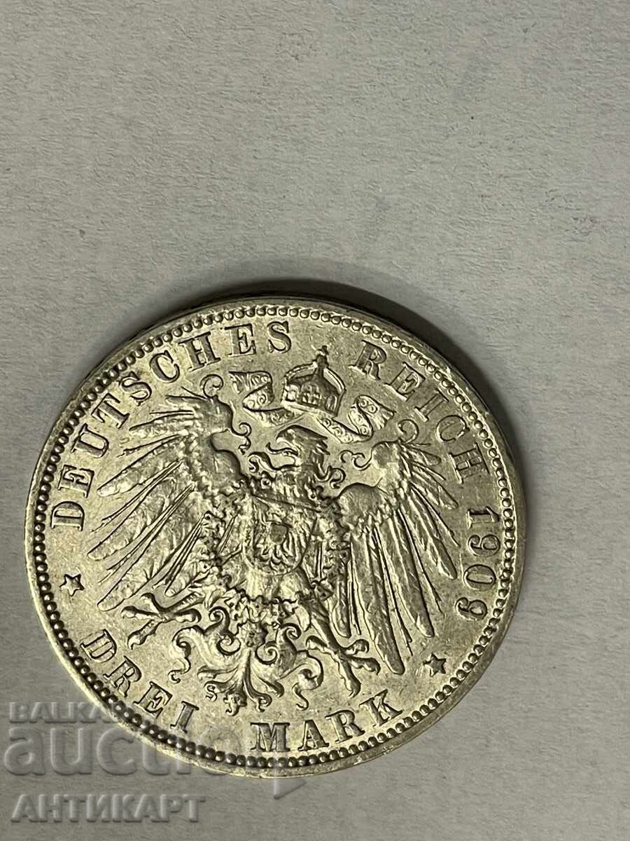 Ασημένιο νόμισμα 3 μάρκα 1909 Γερμανία Hamburg με τιμή € 51.30 | 100.33 BGN