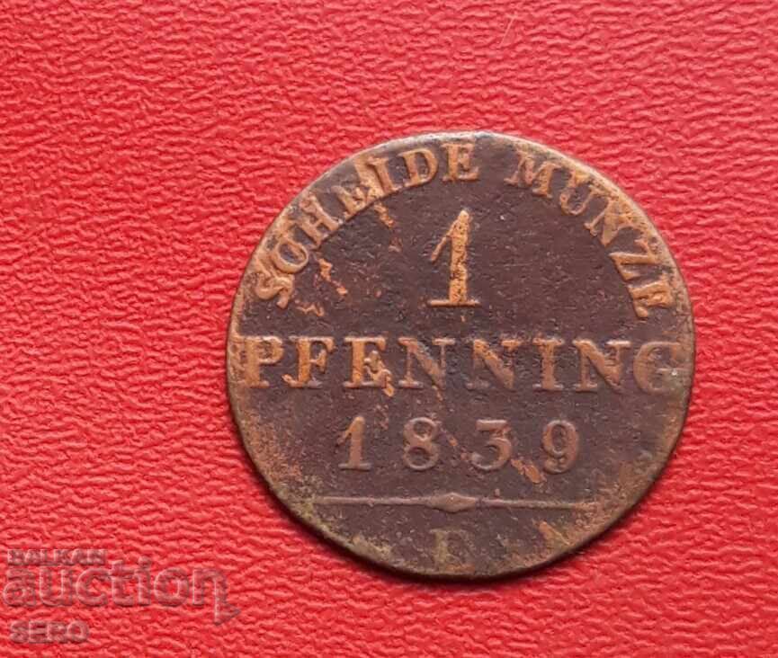 Германия-Прусия-1 пфениг 1839 D-Дюселдорф-рядка