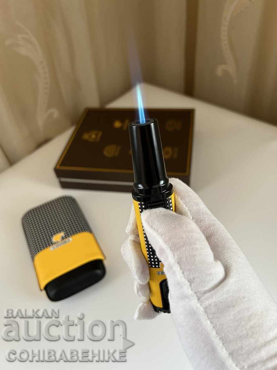 Σετ πούρων Cohiba – δερμάτινη θήκη για 3 πούρα + αναπτήρας με τιμή € 76.00 | 148.64 BGN Σετ πούρων Cohiba – δερμάτινη θήκη για 3 πούρα + αναπτήρας με τιμή € 76.00 | 148.64 BGN