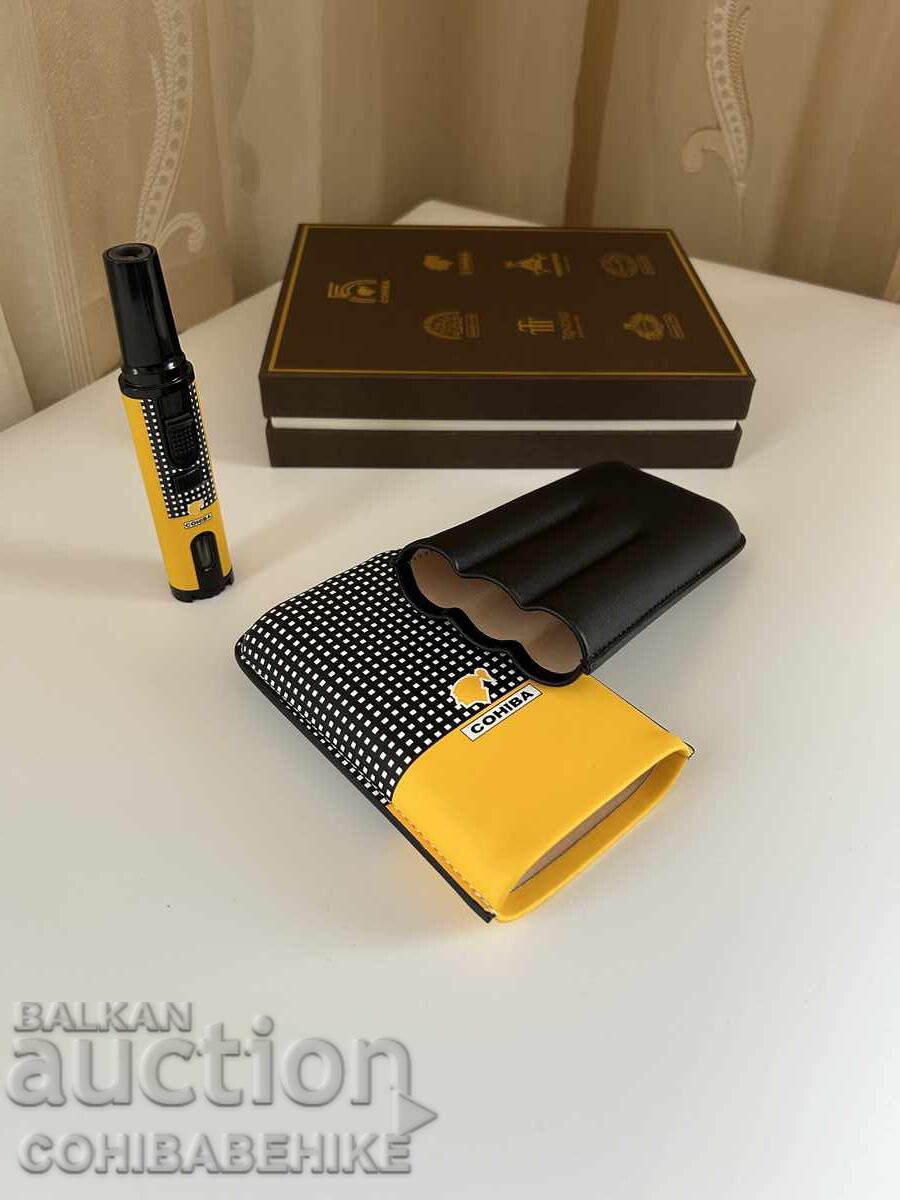 Аксесоари за пури Cohiba – кожен калъф за 3 пури и запалка - 7