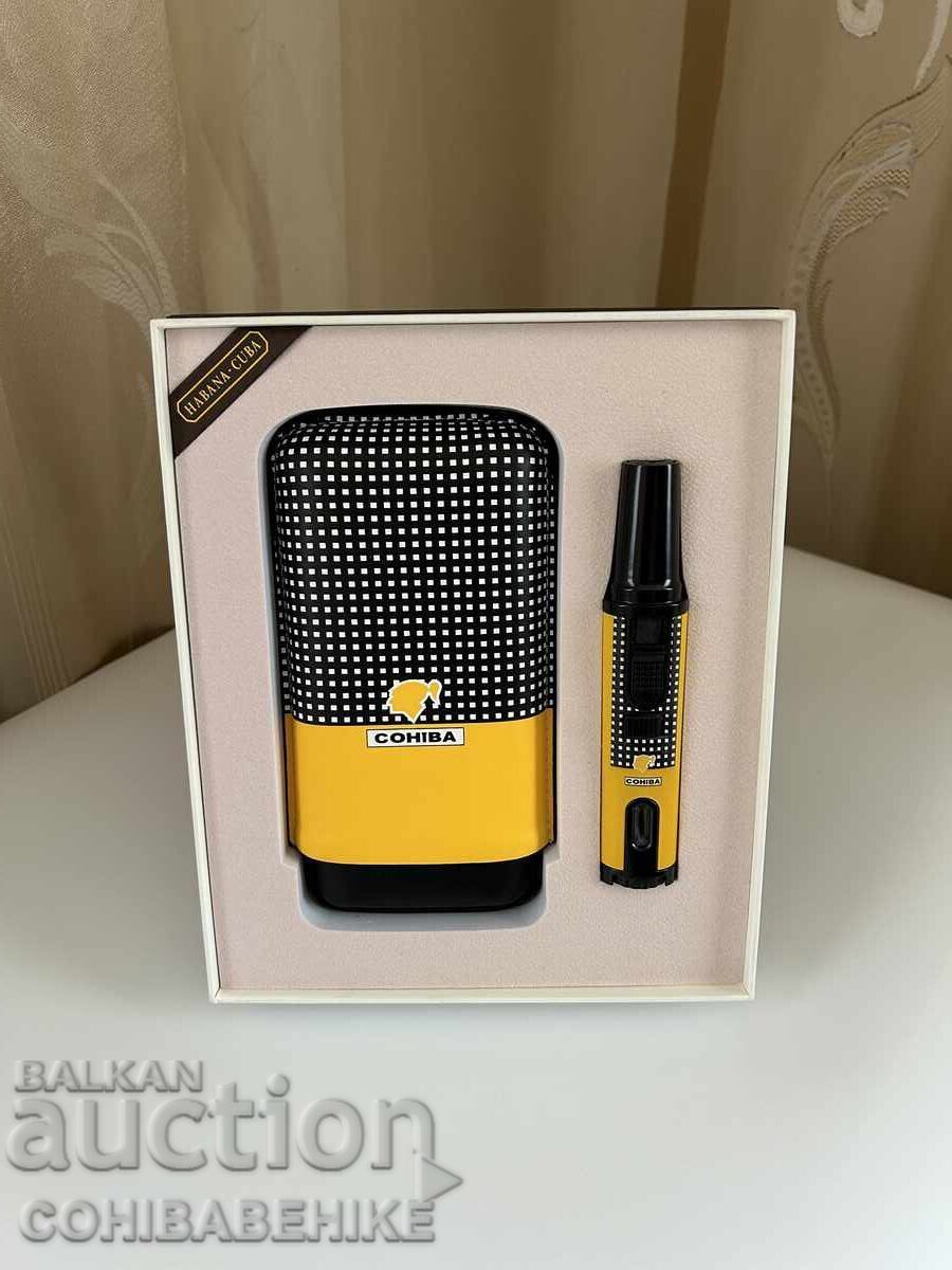 Σετ πούρων Cohiba – δερμάτινη θήκη για 3 πούρα + αναπτήρας Σετ πούρων Cohiba – δερμάτινη θήκη για 3 πούρα + αναπτήρας