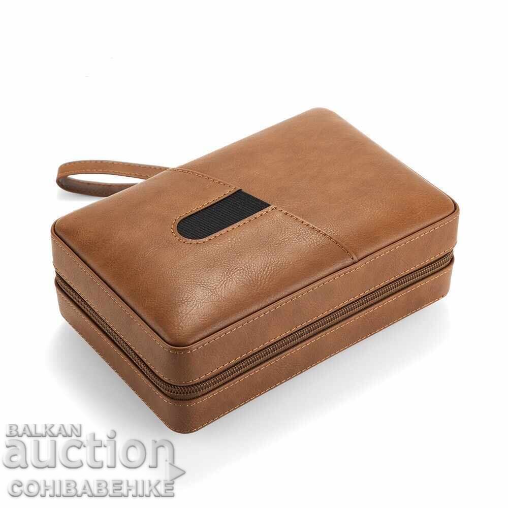Umidificator portabil pentru 6 trabucuri – piele naturală, cedru, higrometru cu preț € 89.00 | 174.07 BGN Umidificator portabil pentru 6 trabucuri – piele naturală, cedru, higrometru cu preț € 89.00 | 174.07 BGN