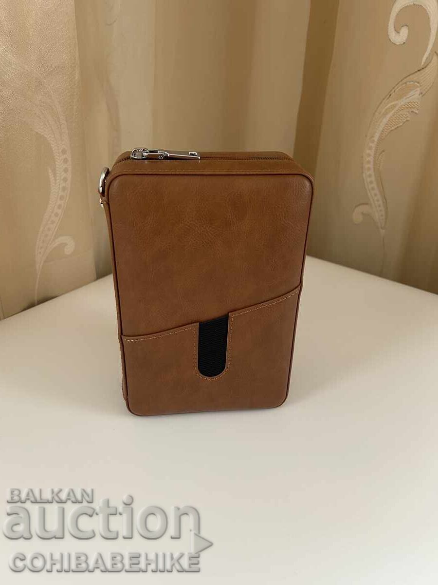 Portable natural leather humidor for 6 cigars - black/brown - 5