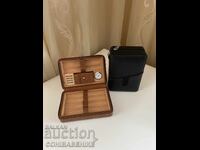 Преносим хумидор от естествена кожа за 6 пури – черен/кафяв