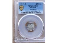 1917-S Финландия 25 Пени PCGS MS66 Сребро Без корона KM-19