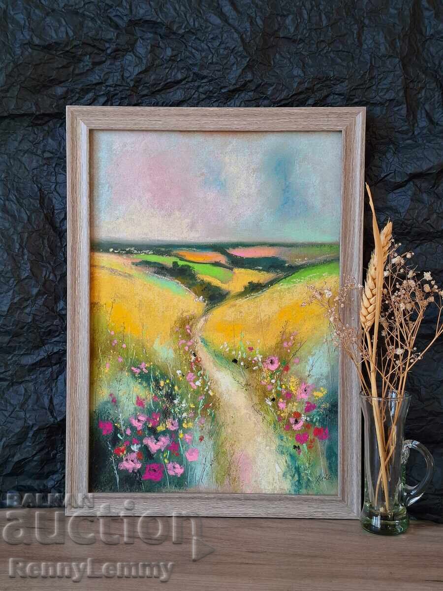 Potecă de vară, tablou pastel, original cu preț € 38.00 | 74.32 BGN