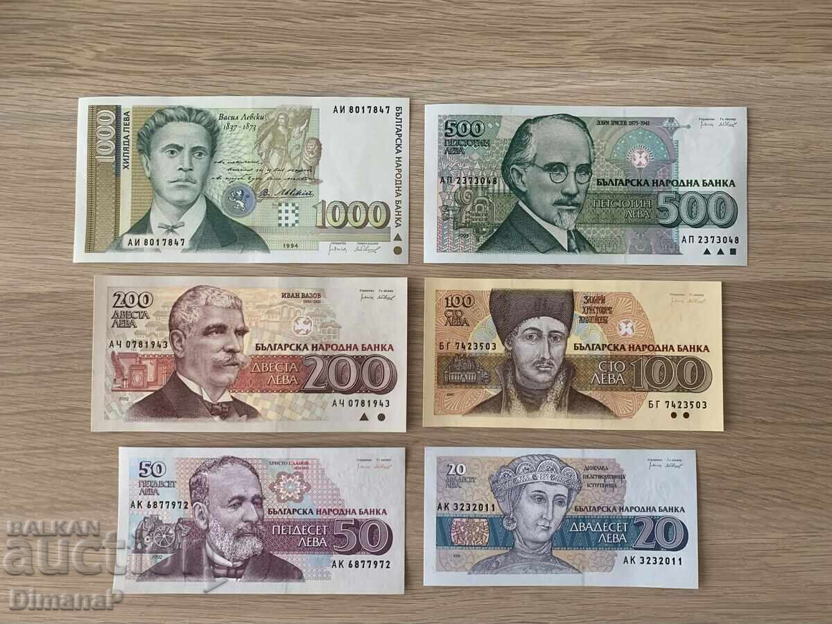 Лот от шест броя колекционерски банкноти UNC от 1991-1994 г.