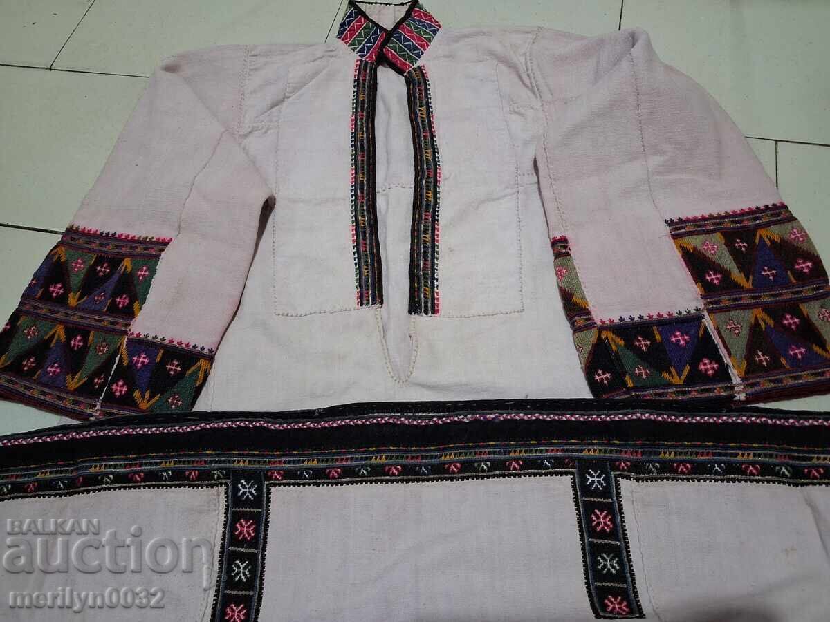 Cămașă veche de femeie, țesută manual, broderie, chenar, zestre, costum popular