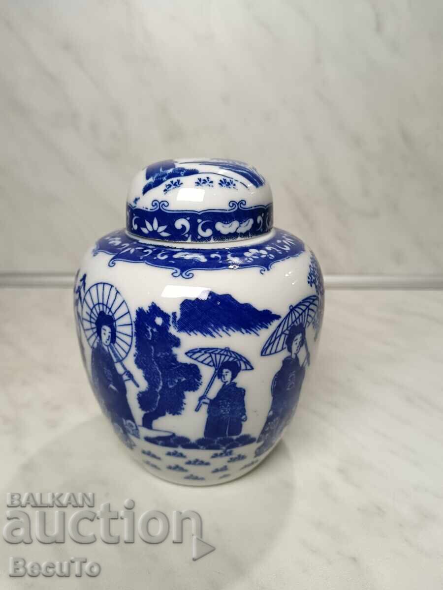 Borcan din porțelan cu ghimbir pentru ceai, cu capac dublu