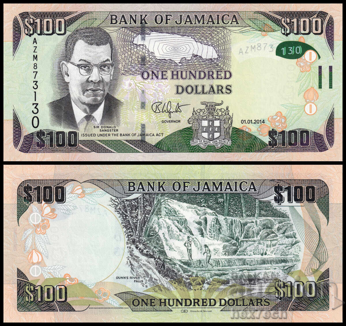 ❤️ ⭐ Jamaica 2014 100 dolari UNC nouă ⭐ ❤️