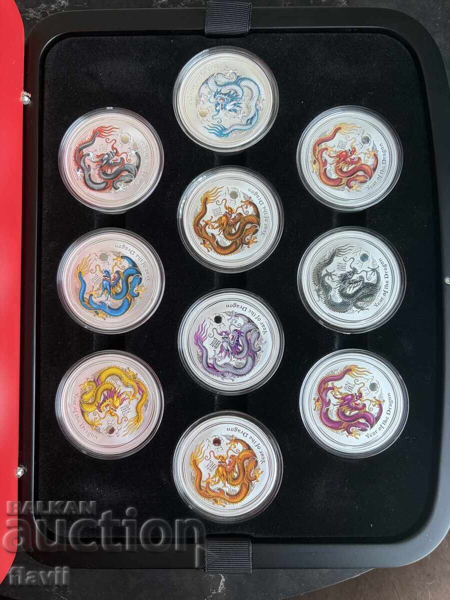 Set of colored Australian lunar coins series II, 2012