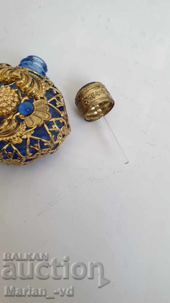 Sticluță veche de parfum cu montură și pietre - 6