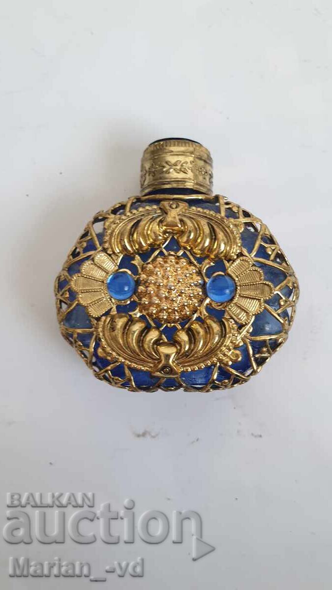 Sticluță veche de parfum cu montură și pietre - 7