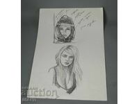 Παλιό αριστούργημα με μολύβι, πορτρέτο γυναικείων προσώπων