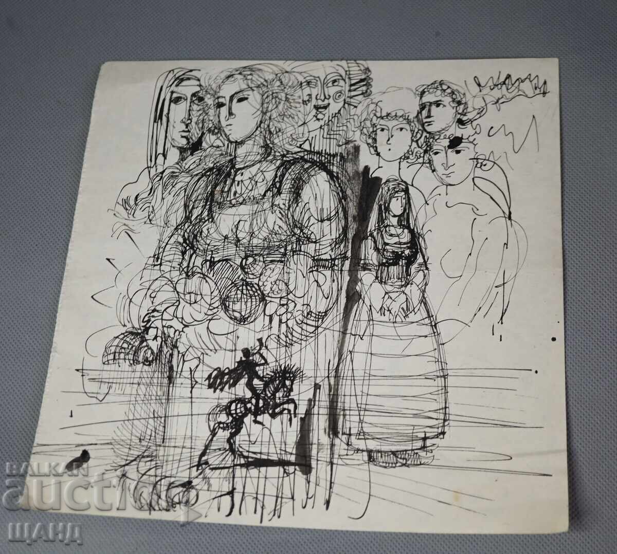 Desen vechi de maestru, portret în tuș, figuri