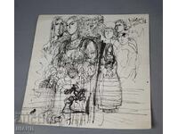 Παλαιό Μαεστρικό Σχέδιο με μελάνι πορτρέτο φιγούρες