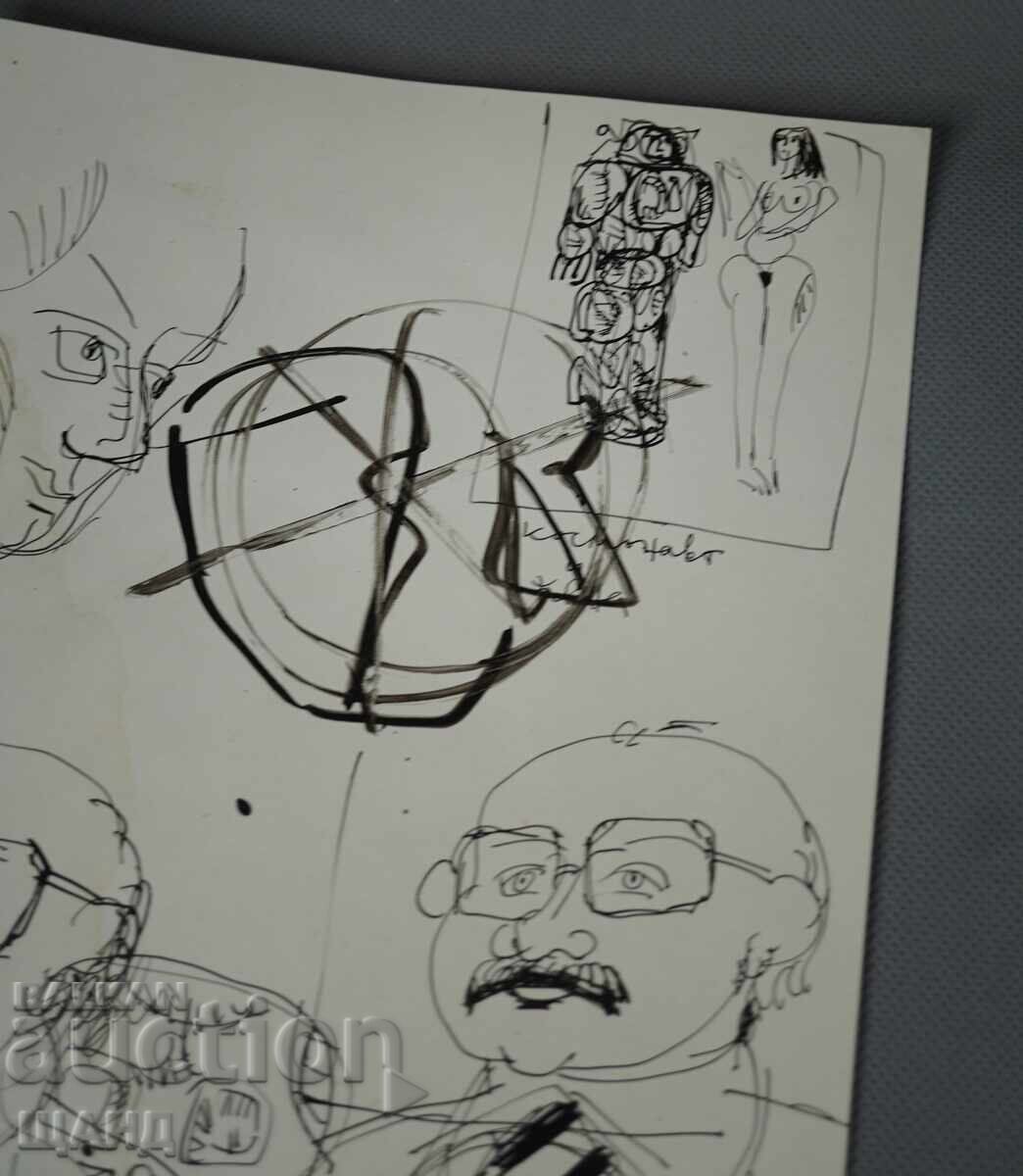 Стара Майсторска Рисунка туш портрет лица голо тяло с цена € 2.45 | 4.79 лв.