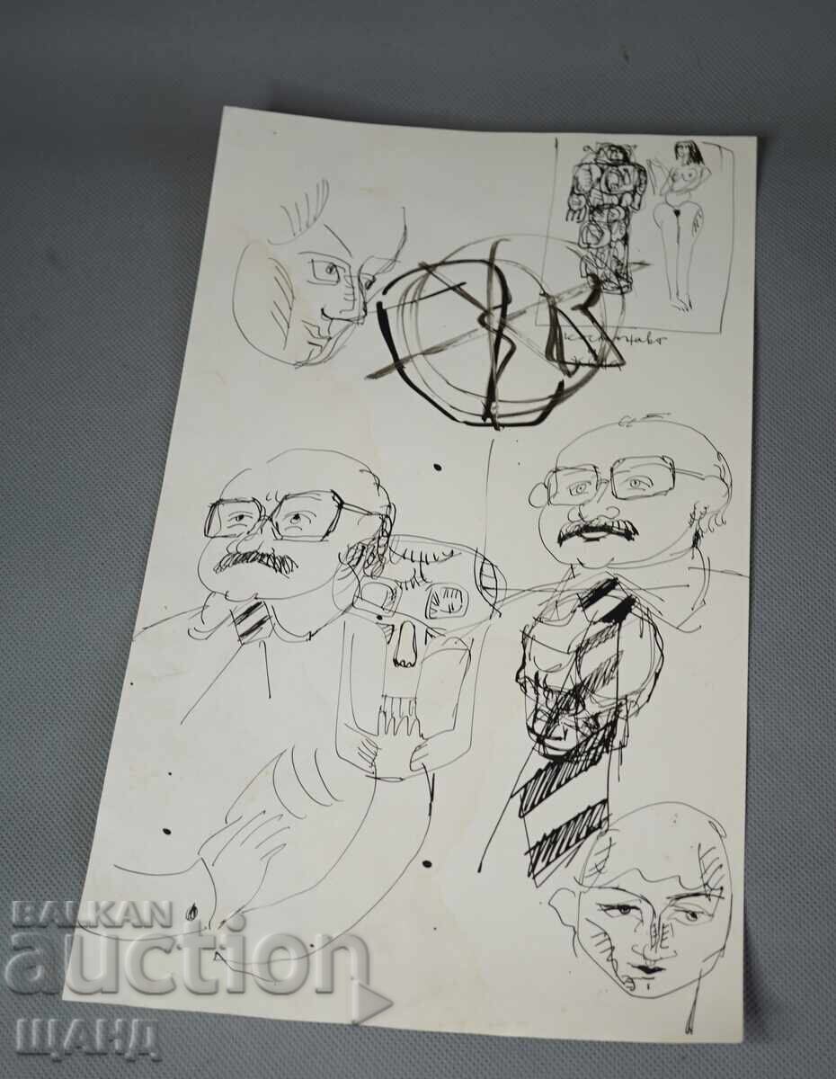 Стара Майсторска Рисунка туш портрет лица голо тяло