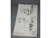 Стара Майсторска Рисунка туш портрет лица голо тяло