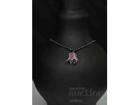 Primăvară - colier minimalist cu floare neagră și roz