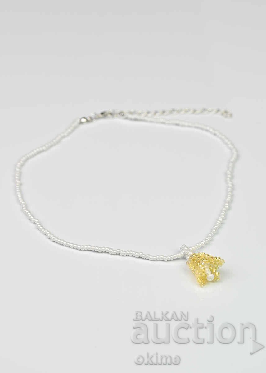 Licitație Primăvară - colier minimalist cu floare albă și galbenă Licitație Primăvară - colier minimalist cu floare albă și galbenă