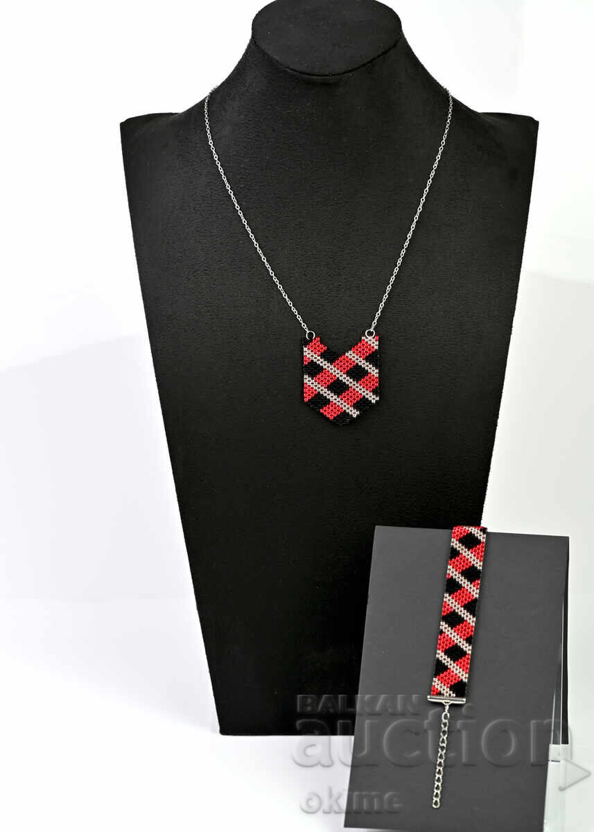 Set brățară și colier în negru și roșu - 5