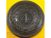 4 центесимос 1869 Уругвай минт Париж