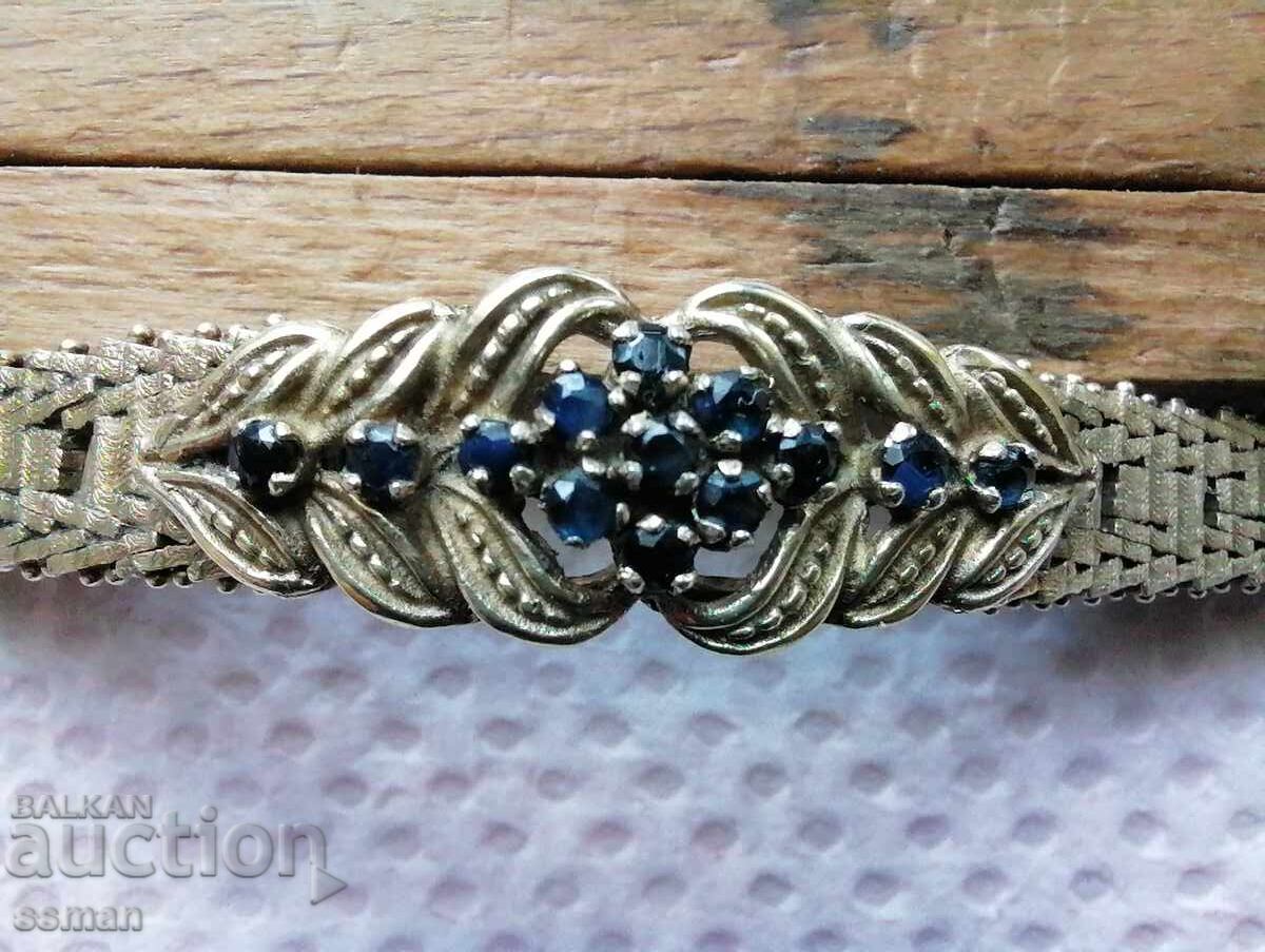 стара сребърна гривна с дълбока позлата с 13 натурални сапфи - 6