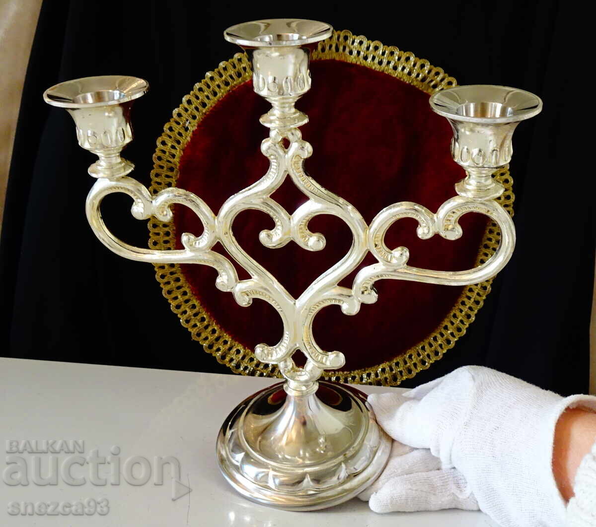 Silver-plated triple candlestick, triple, heart, Art Nouveau with price € 35.00 | 68.45 BGN