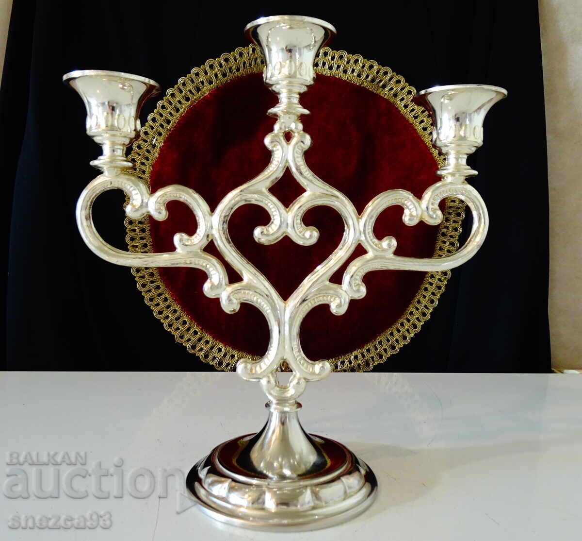 Silver-plated triple candlestick, triple, heart, Art Nouveau - 6