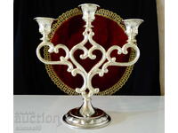 Silver-plated triple candlestick, triple, heart, Art Nouveau