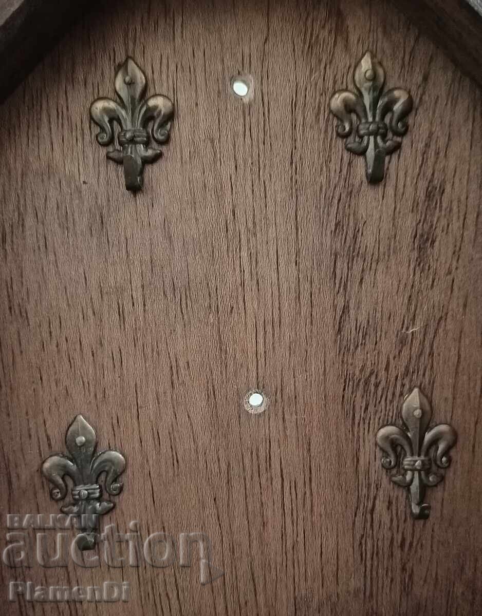 Доставка на Винтидж кутия за ключове, масив дъб, огледало, месингов обко