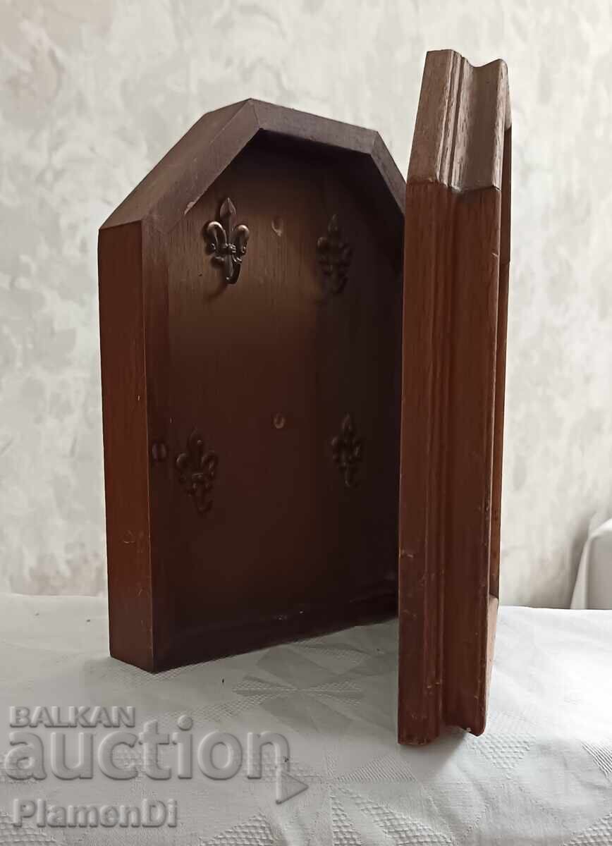 Cutie vintage pentru chei, stejar masiv, oglindă, ramă de alamă - 6 Cutie vintage pentru chei, stejar masiv, oglindă, ramă de alamă - 6