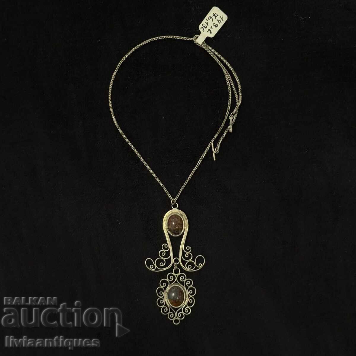 Elegantă colieră de damă din argint cu piatră ochi de tigru