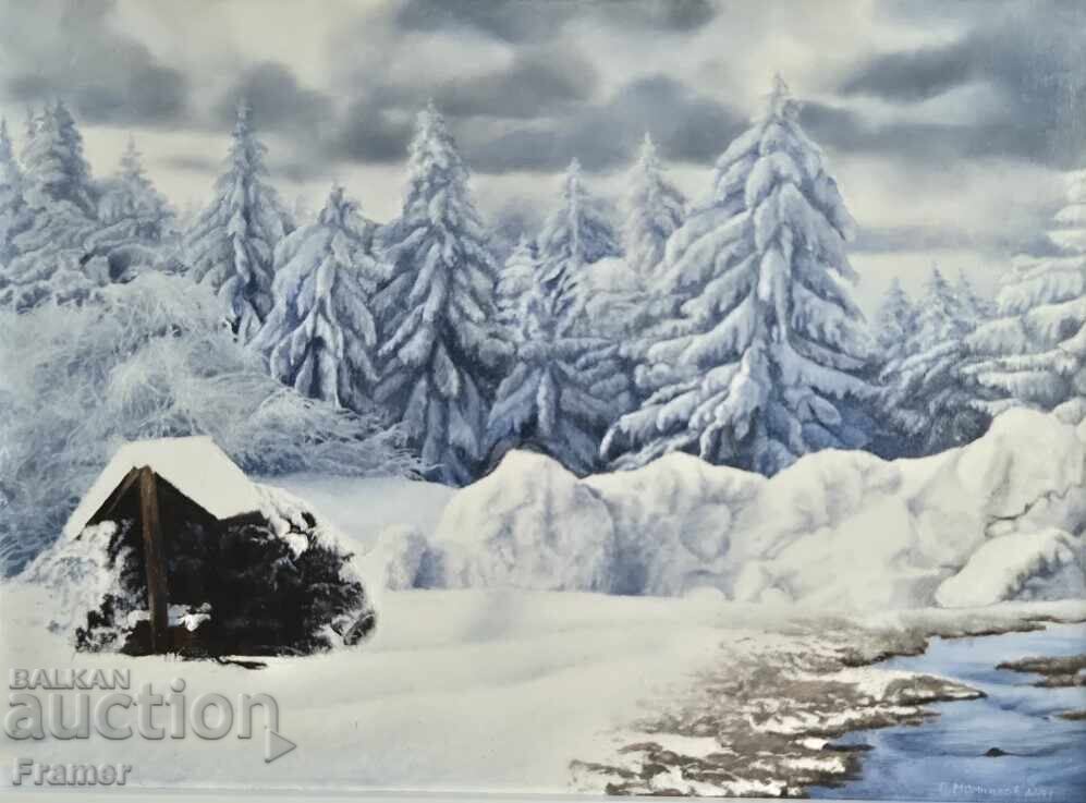 Аукцион Петър Момчилов Зимна приказка 2024г. маслени бои платно
