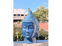 Porcelain head in blue, Buddha in a relaxed and meditative pose