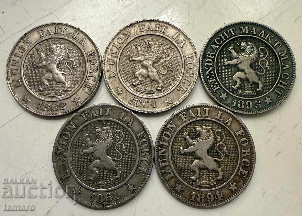 5 bucăți Belgia 10 centime 1861, 1894 DER BELGEN monede rare cu preț € 30.00 | 58.67 BGN