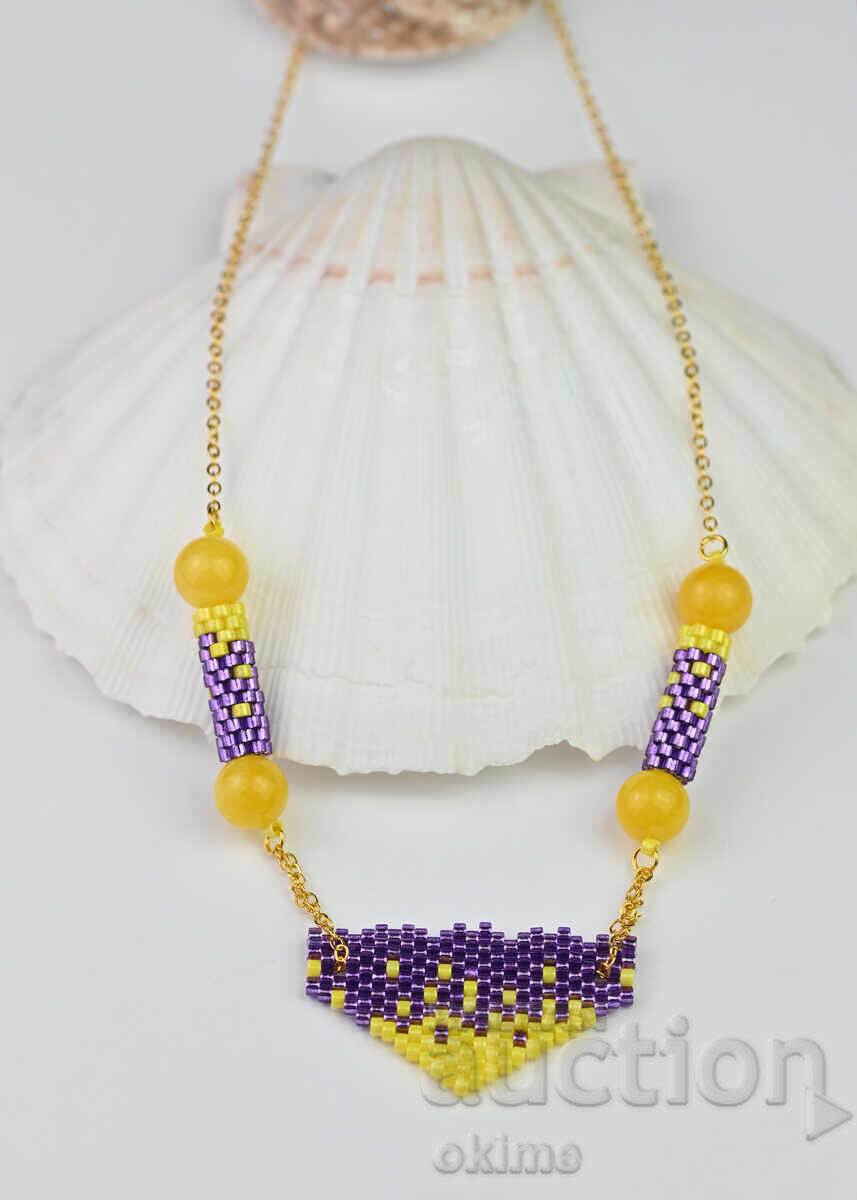 Лилаво-жълта огърлица – авторски дизайн - 5